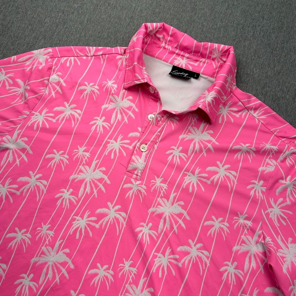 Sunday Swagger Golf Polo Mens Large Pink Palm Trees Short Sleeve Performance